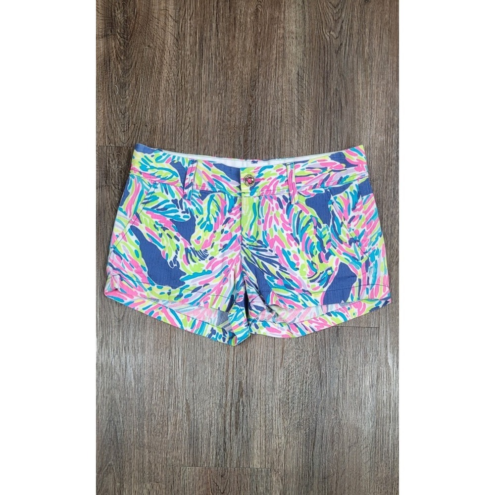 Lilly Pulitzer Walsh Shorts Womens Sz 2 Multicolor Tropical Print Cotton Chino